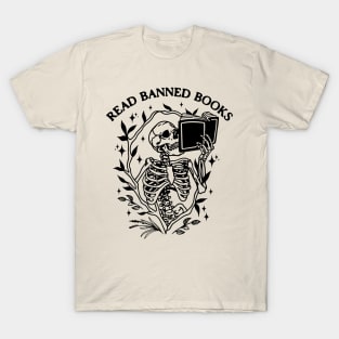 Read Banned Books Skeleton Halloween Goth Protest T-Shirt